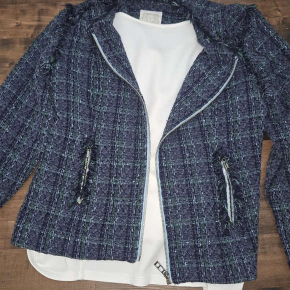 Sail to Sable Multi-Color Tweed Blazer // Preppy Fringe Zip Jacket XL - Picture 6 of 9